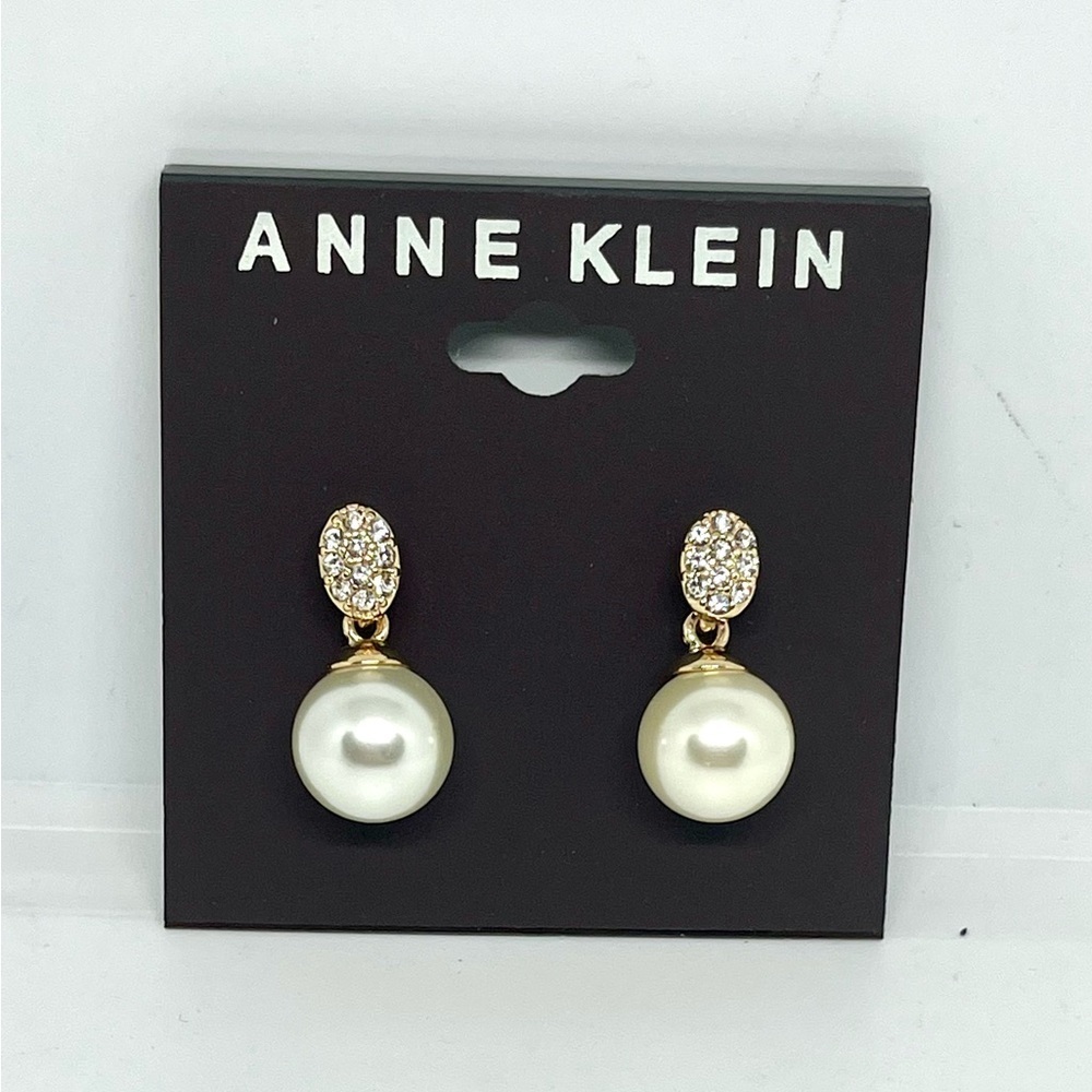Anne Klein Crystal Pearl Drop Earrings NWT
